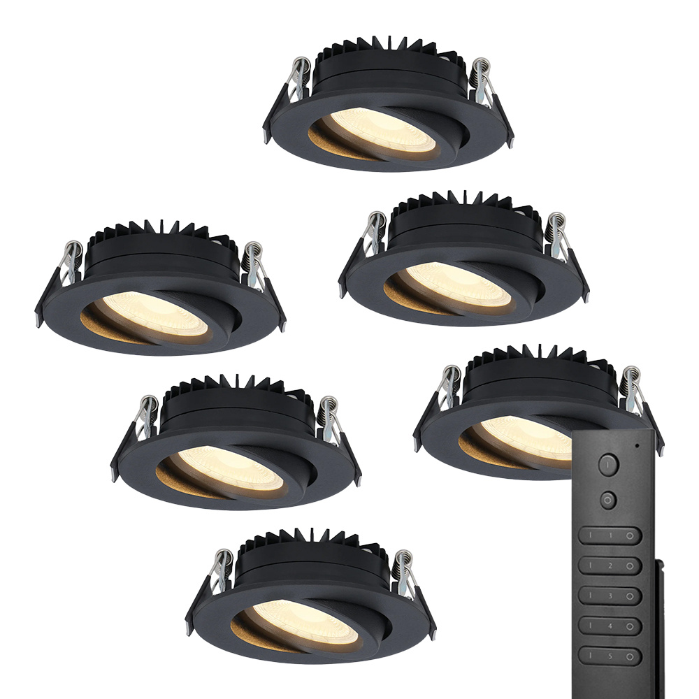 6x Rome LED inbouwspots - Zwart - 6W 500lm - Kantelbaar - Dimbaar - 2700K - IP44