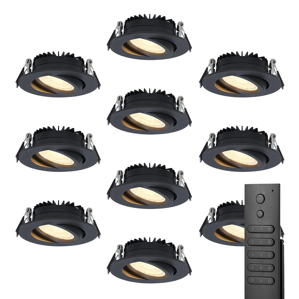 10x Rome LED inbouwspots - Zwart - 6W 500lm - Kantelbaar - Dimbaar - 2700K - IP44