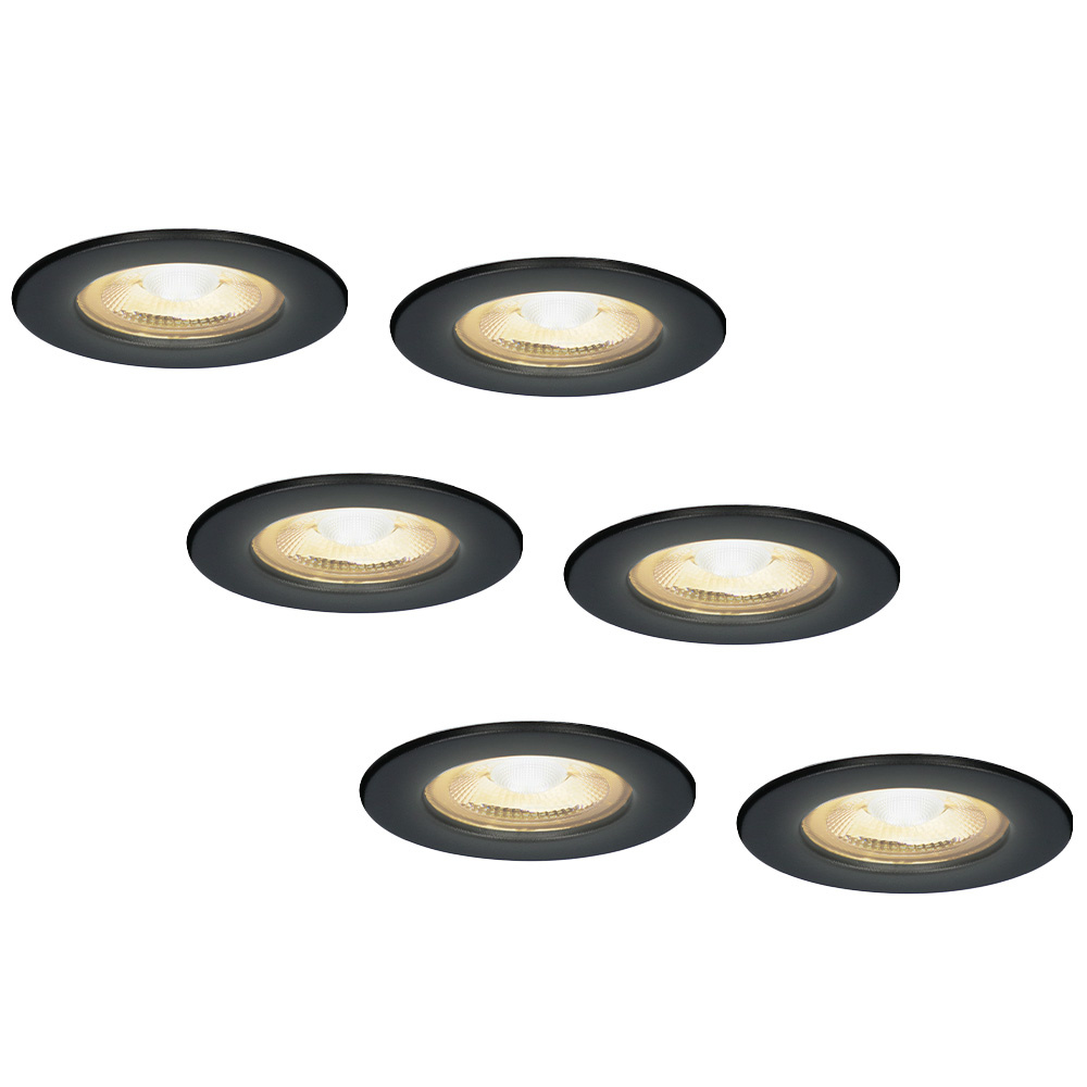 6x Nola LED Inbouwspots - 5W 480lm - 2700K - IP65 - Zwart - Lage inbouw