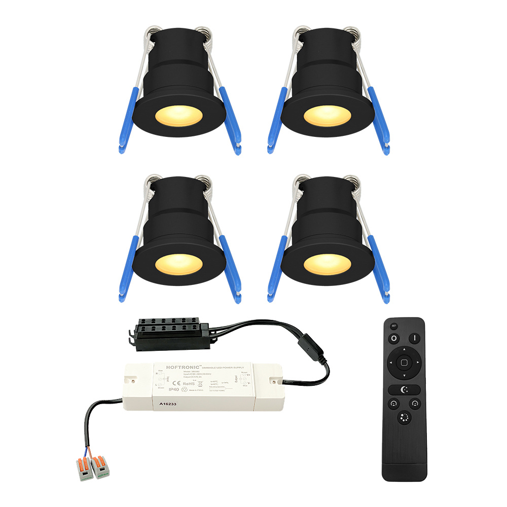 Set van 4 12V 3W - Mini LED Inbouwspot - Zwart - Dimbaar - Verzonken - IP65 - 2700K
