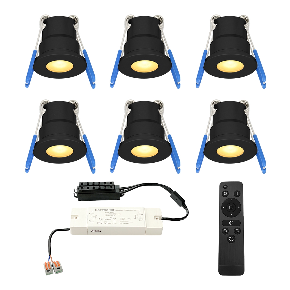 Set van 6 12V 3W - Mini LED Inbouwspot - Zwart - Dimbaar - Verzonken - IP65 - 2700K