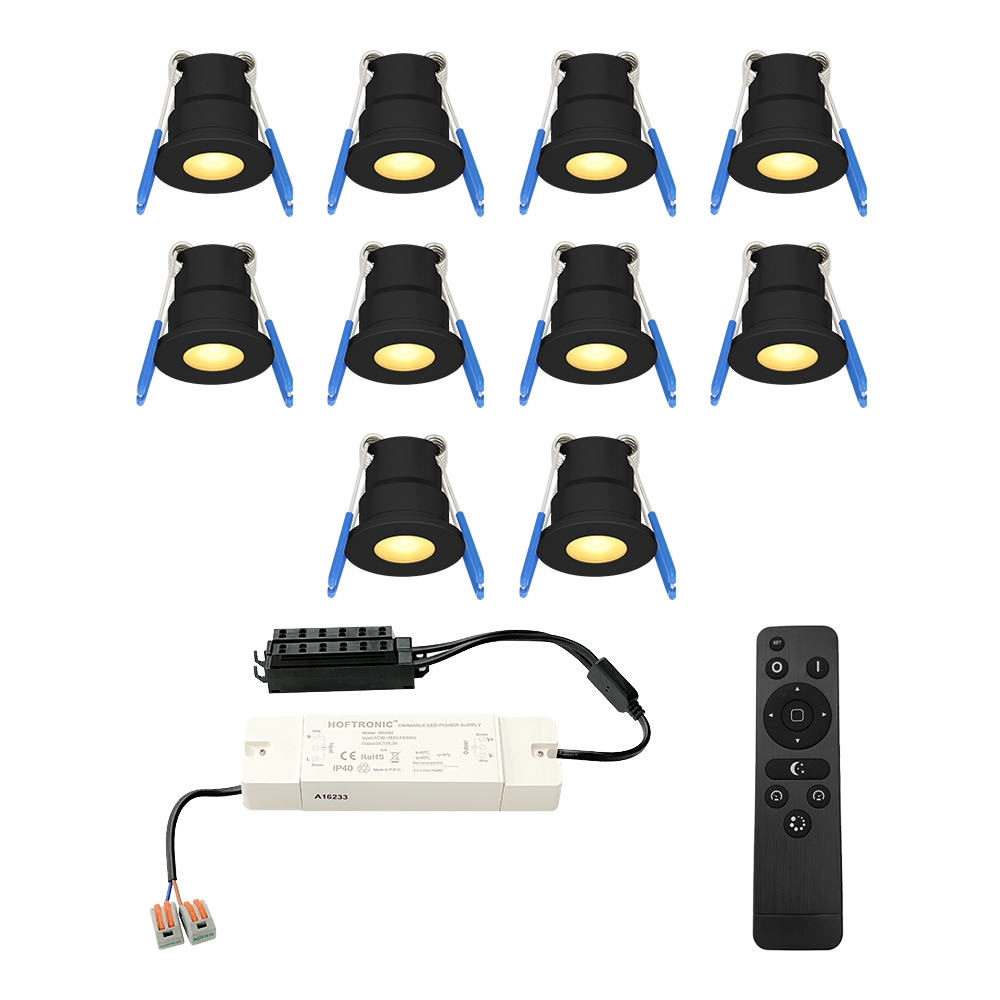 10x 12V 3W - Mini LED Inbouwspot - Zwart - Dimbaar - Verzonken - IP65 - 2700K