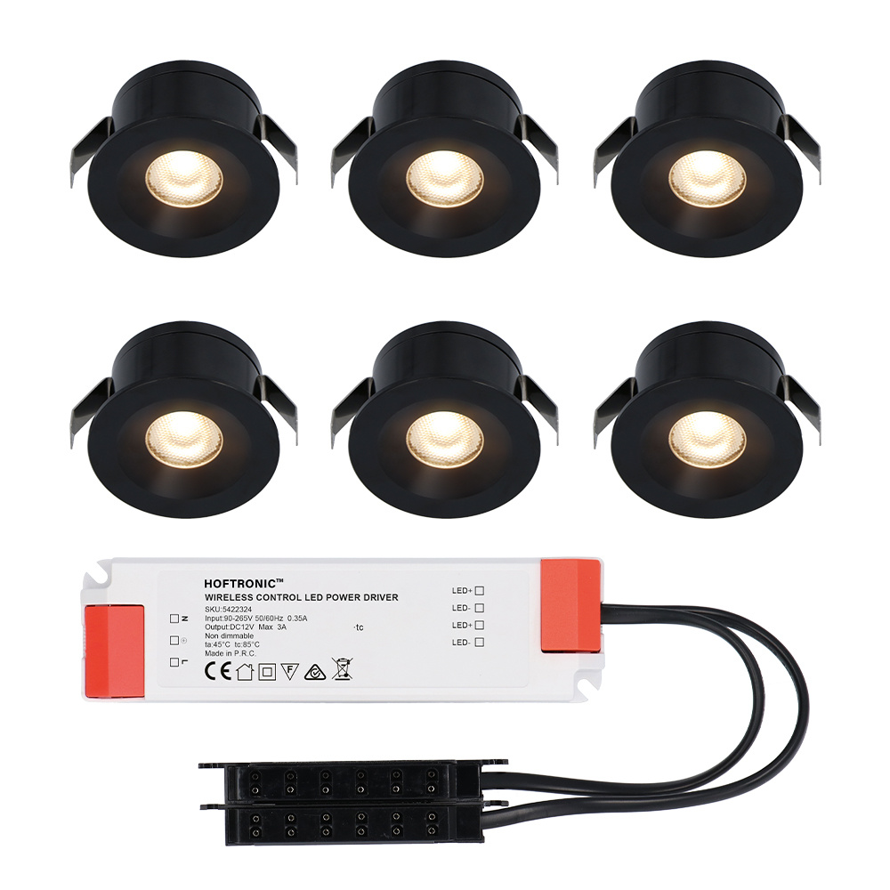 6x Cadiz LED 12V Mini LED Inbouwspots - 3W 200lm - 2700K - IP44 - Zwart