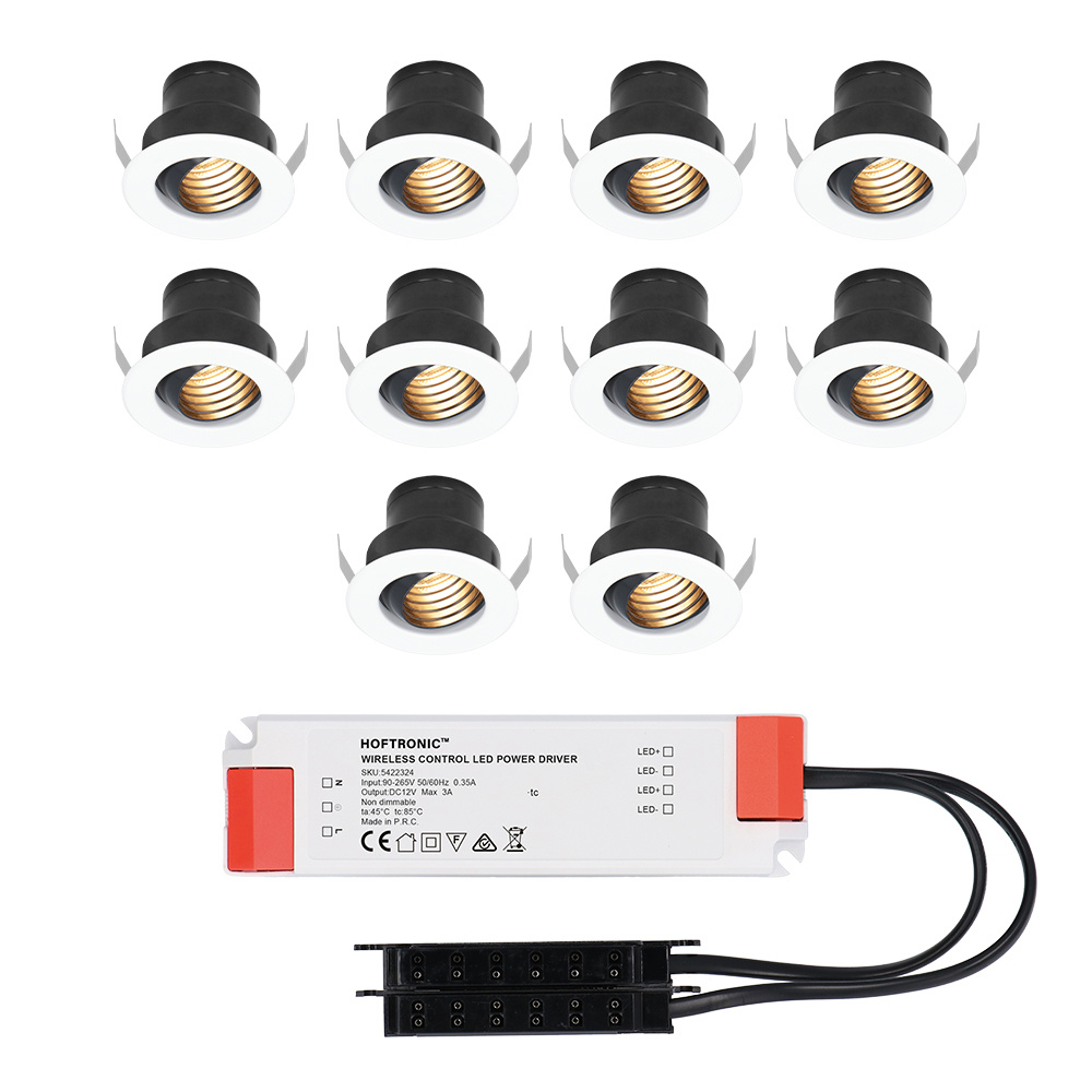 10x Medina 12V Mini Inbouwspots - 3W 150lm - Kantelbaar - 2700K - IP44 - Verzonken