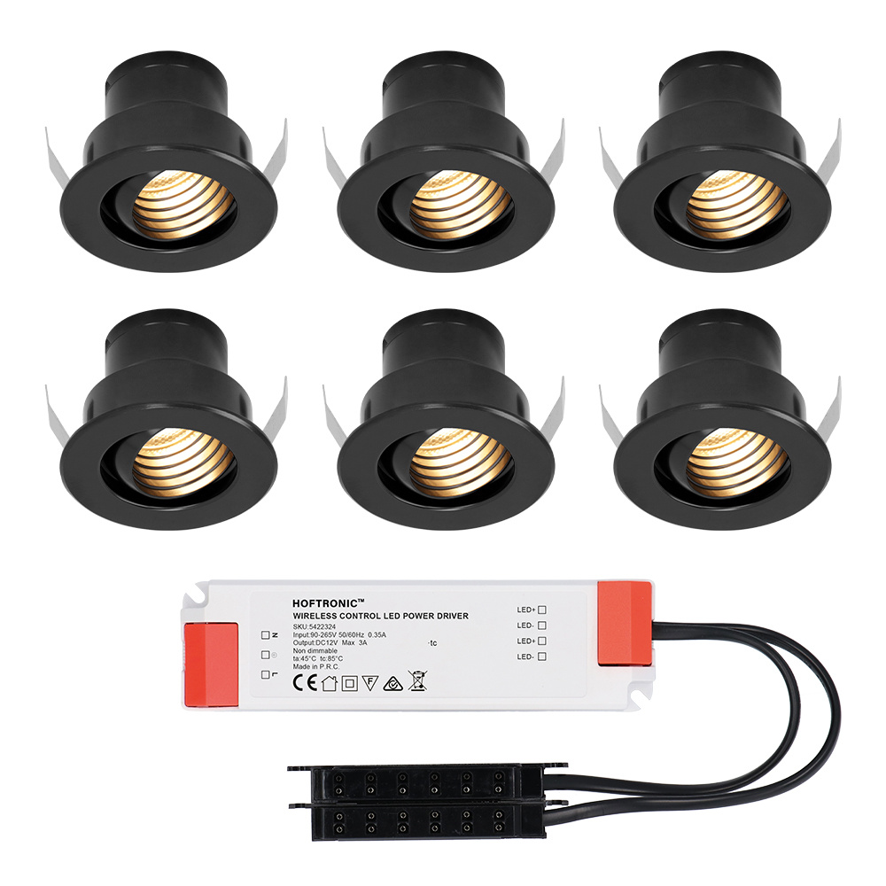 6x Medina 12V Mini Inbouwspots - 3W 150lm - Kantelbaar - 2700K - IP44 - Verzonken