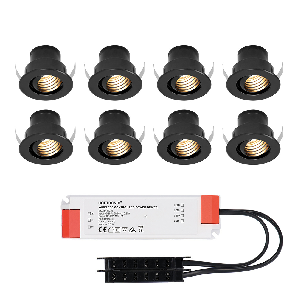 8x Medina 12V Mini Inbouwspots - 3W 150lm - Kantelbaar - 2700K - IP44 - Verzonken