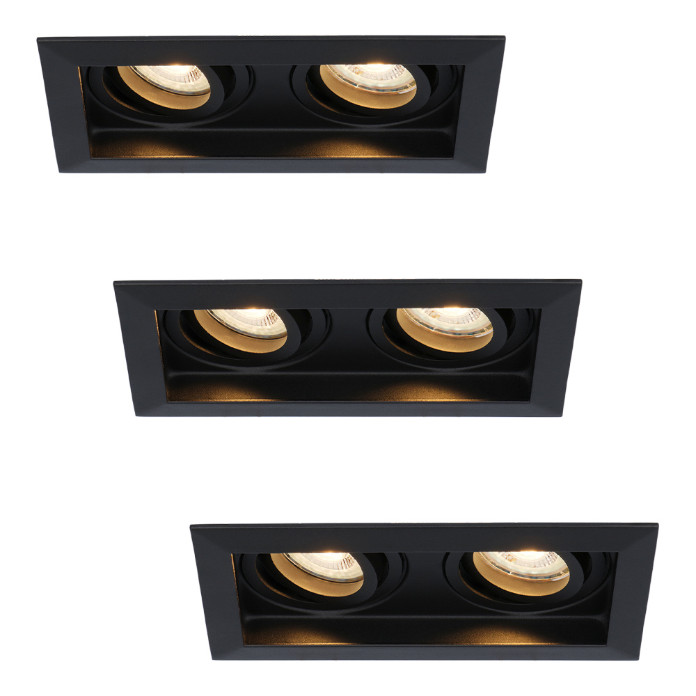 3x Durham LED Dubbele inbouwspots - 8W 690lm - 2700K - GU10 - Dimbaar Kantelbaar