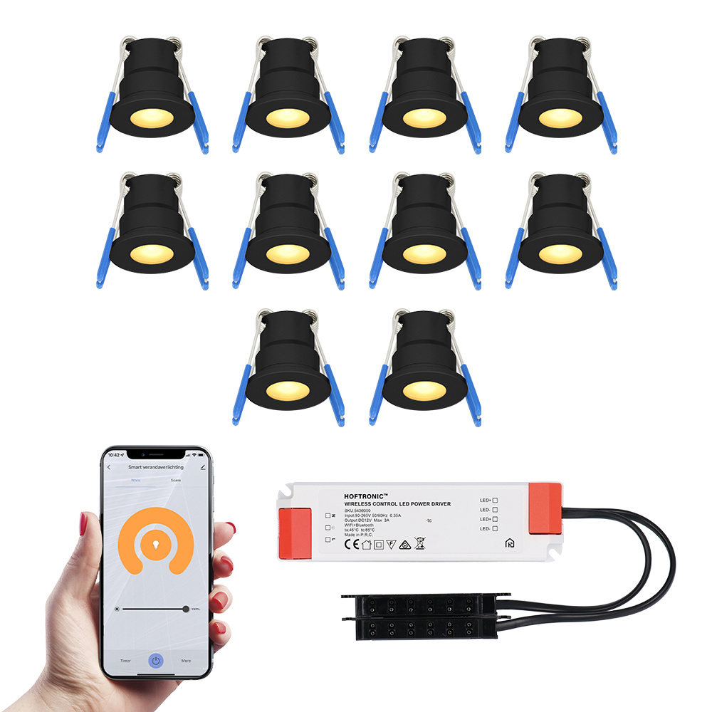 10x Milano Smart Mini Inbouwspots met trafo - 12V 3W 200lm - 2700K - IP65 - Zwart