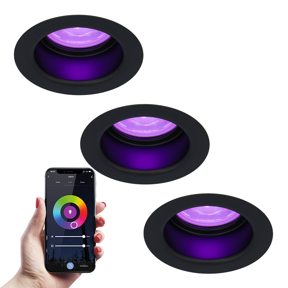 3x Mari Smart Inbouwspots - 5,5W 345 Lumen - Wifi + Ble - RGBWW - GU10 - Zwart