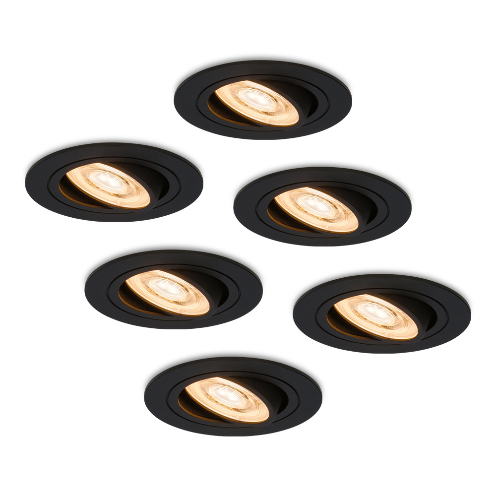 6x Miro LED Inbouwspots Plat - GU10 6W 570lm - 2700K - IP20 - Kantelbaar