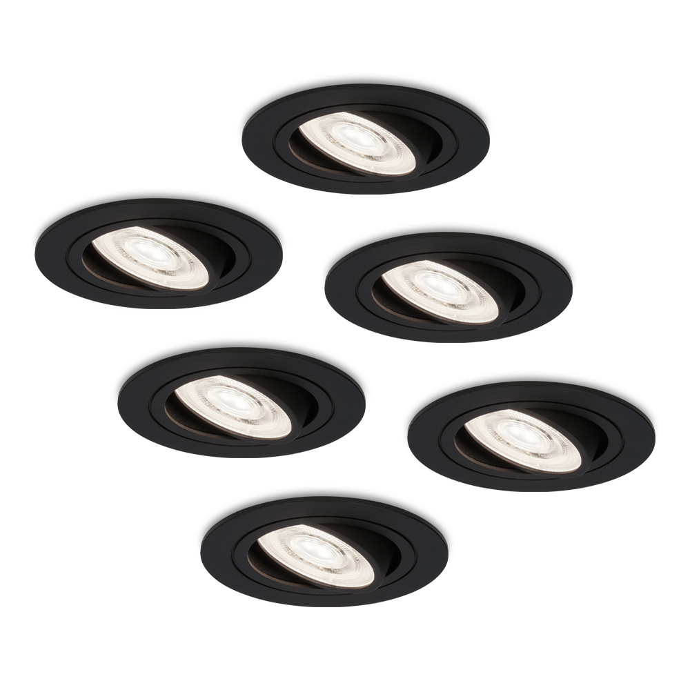 6x Miro LED Inbouwspots Plat (58mm) - GU10 3,8W 270lm - 6000K - IP20 - Kantelbaar