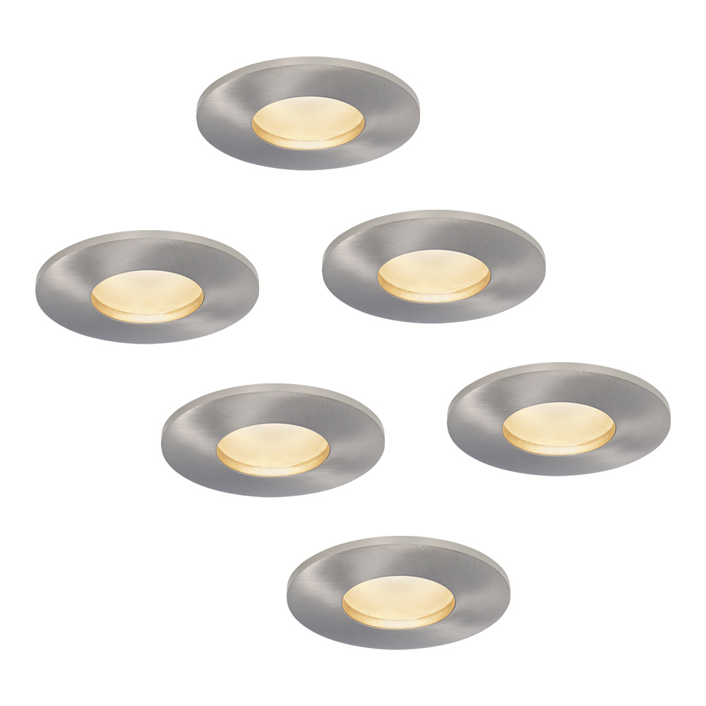 6x Vegas LED Inbouwspots Plat - 6W 570lm - 60mm - 4000K - IP44 - RVS