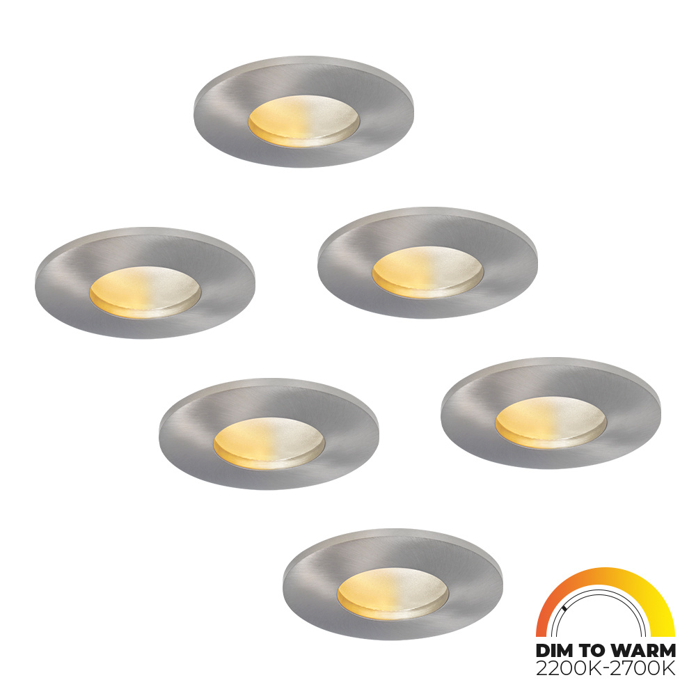 6x Vegas LED Inbouwspots Plat - 3,8W 220lm - 60mm - Dim to warm - IP44 - RVS
