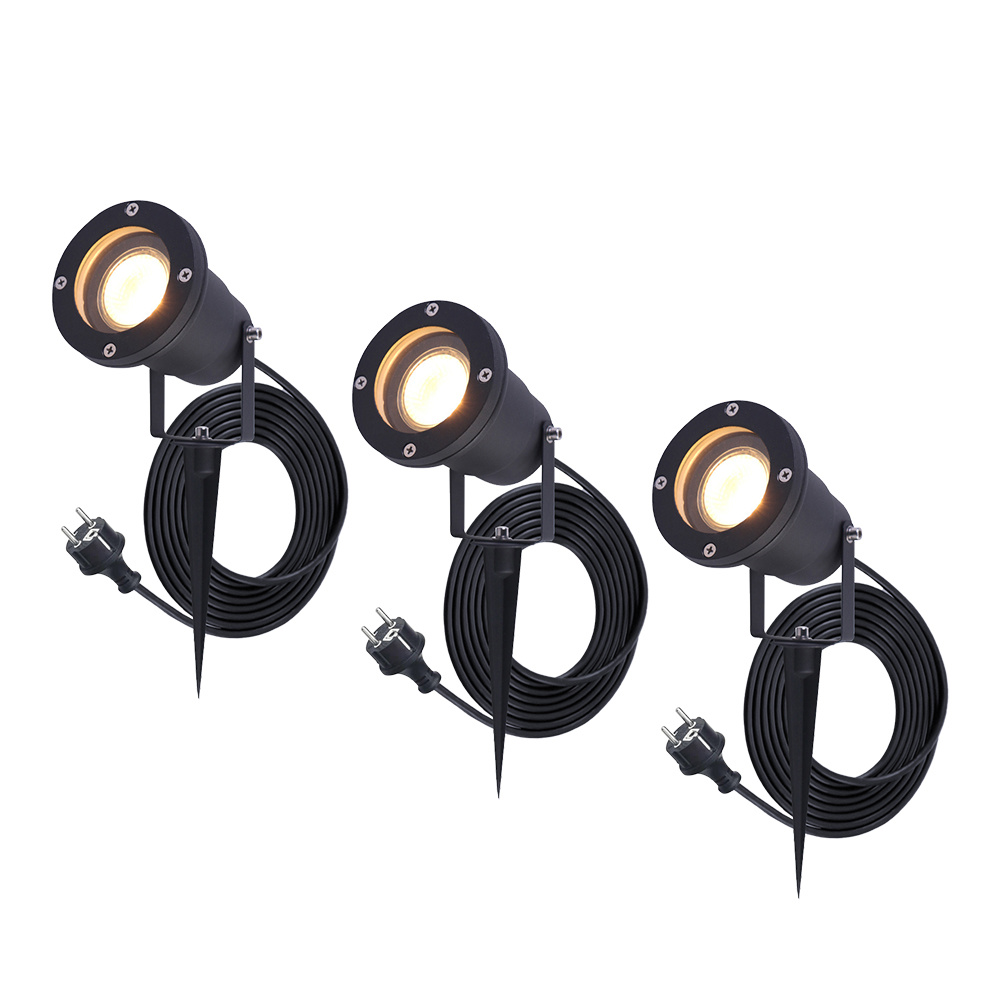 3x Sydney LED Prikspots - 1.5m kabel - 2700K - 4W 345lm - Kantelbaar - IP65 - Zwart