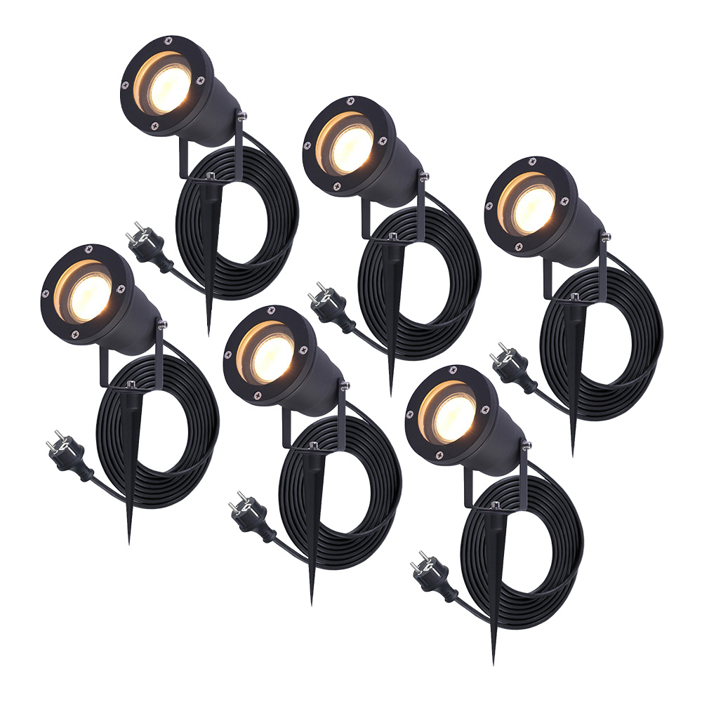 6x Sydney LED Prikspots - 1.5m kabel - 2700K - 4W 345lm - Kantelbaar - IP65 - Zwart
