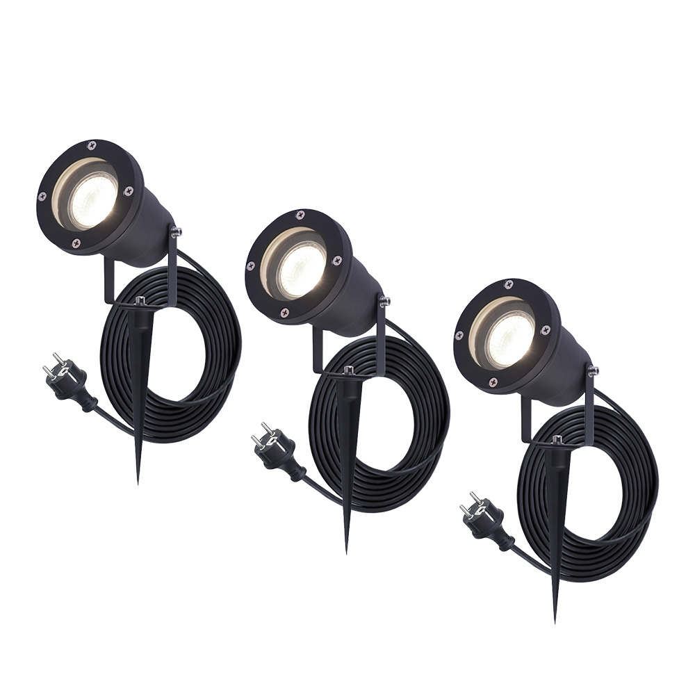 3x Sydney LED Prikspots - 1.5m kabel - 4000K - 4W 345lm - Kantelbaar - IP65 - Zwart