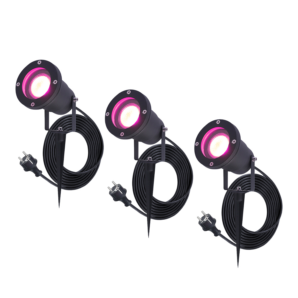 3x Sydney Smart Prikspots - Wifi + Ble - 5,5W 345lm - IP65 - RGBWW - 1,5m Netsnoer