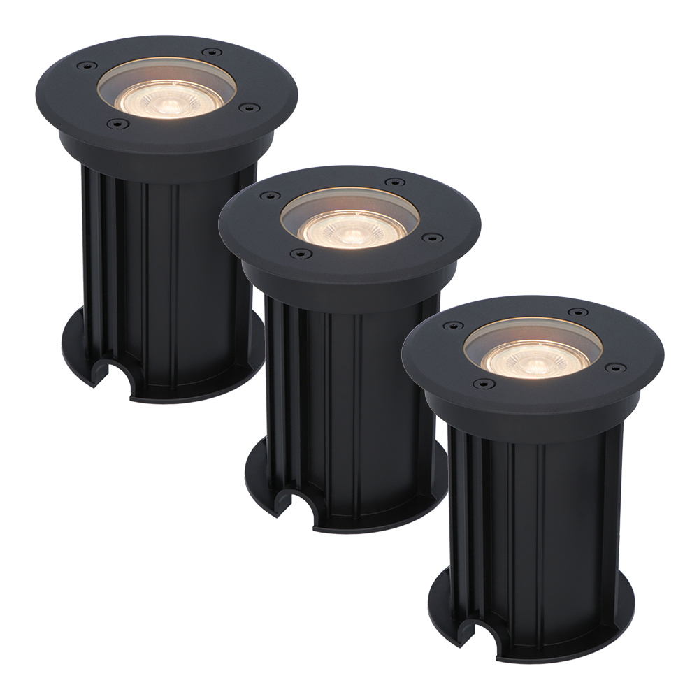 3x Maisy LED grondspots - Ø12cm - GU10 - 4W 345lm - 2700K - Dimbaar - Zwart - IP67