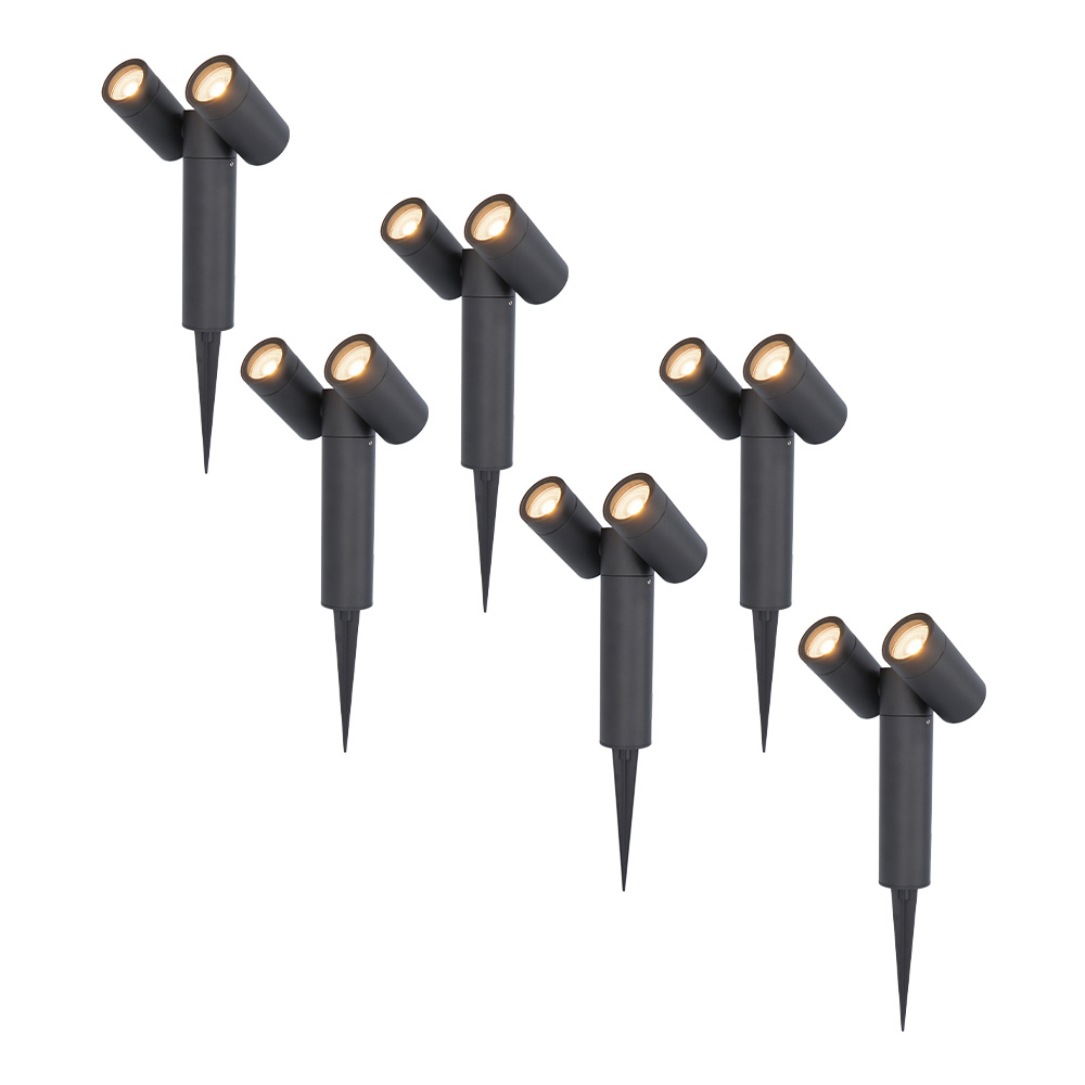 6x Pinero Dubbel LED Prikspots - Kantelbaar Dimbaar - 8W 690lm - 2700K - IP65