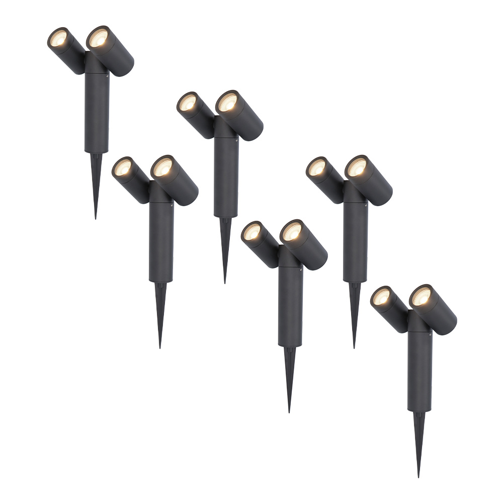 6x Pinero Dubbel LED Prikspots - Kantelbaar Dimbaar - 8W 690lm - 4000K - IP65