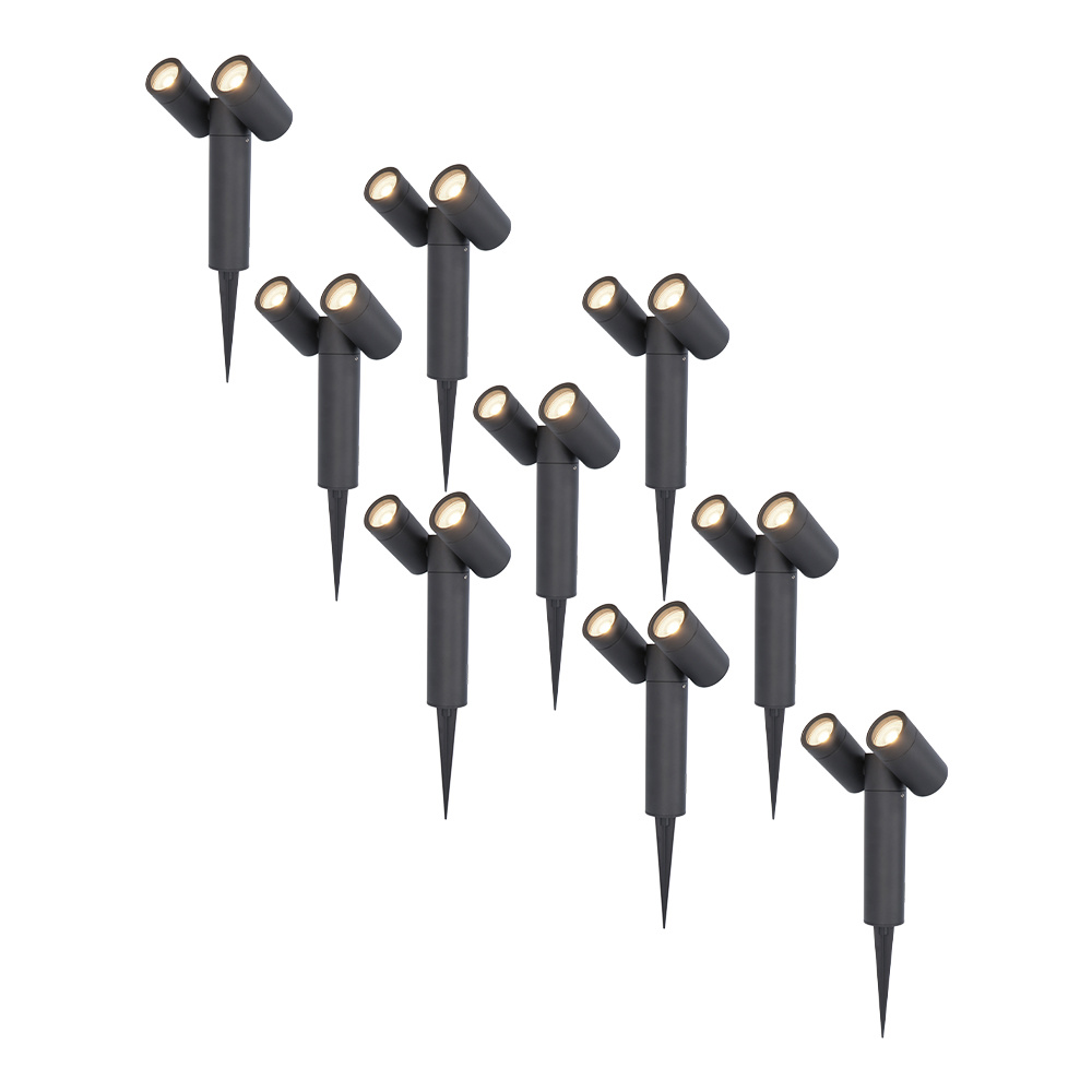 9x Pinero Dubbel LED Prikspots - Kantelbaar Dimbaar - 8W 690lm - 4000K - IP65