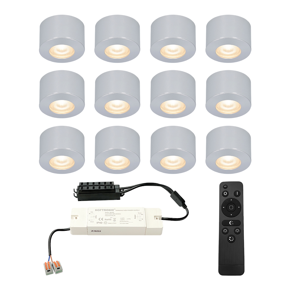 12x Navarra 12V Mini LED Opbouwspots - 3W 200lm - Dimbaar - 2700K - IP44