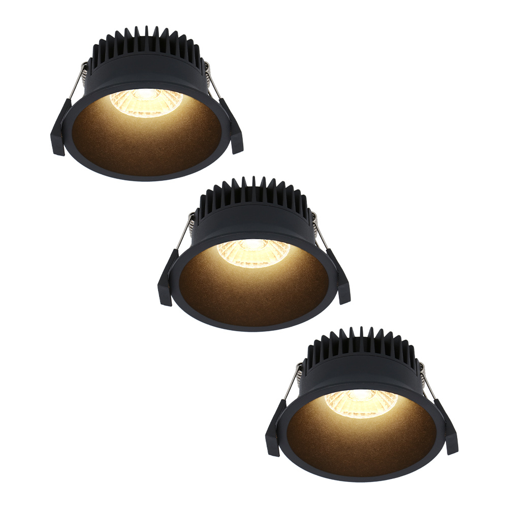 3x Finn LED Einbaustrahler - 10W 900lm - 2700K - Blendfrei - IP44 - Schwarz