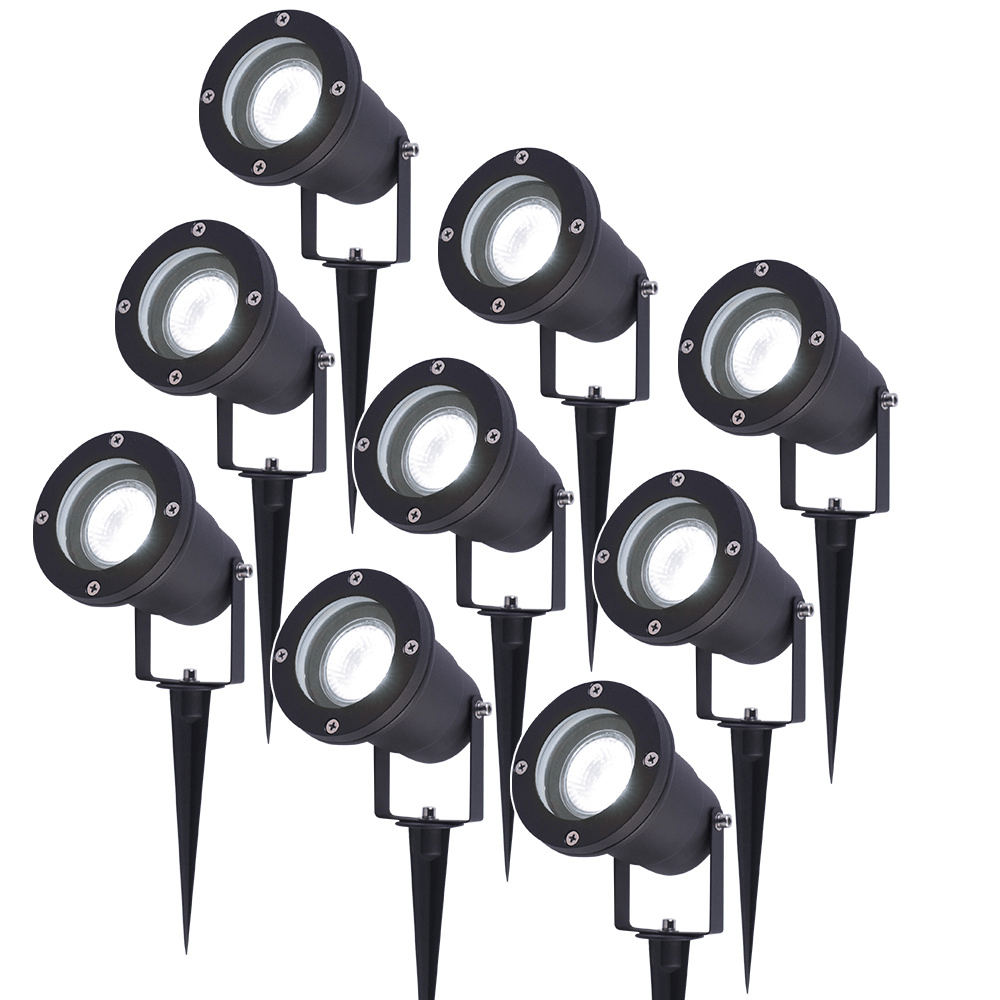 9x LED Garden spike lights - 4W 345lm - Tiltable - 6500K - IP65 - Black