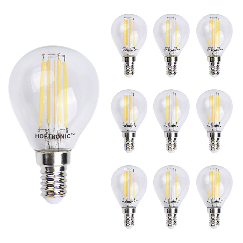 10x E14 LED Filamentlampe - 4W 470lm - 2700K - Ersetzt 40 Watt - Tropfen P45