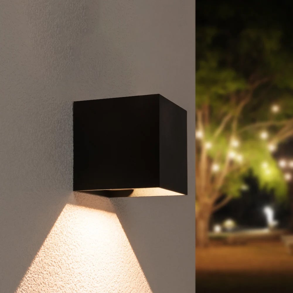 Kansas Solar LED Wandleuchte XL - Cube Downlight - 3000K warmweiß - IP54 - Schwarz