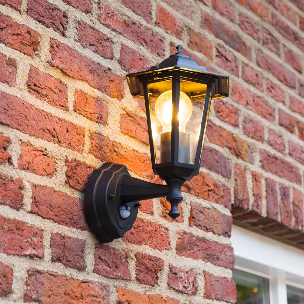 Huron classic Wandleuchte - Bewegungsmelder - IP44 wasserdicht - E27 - Schwarz