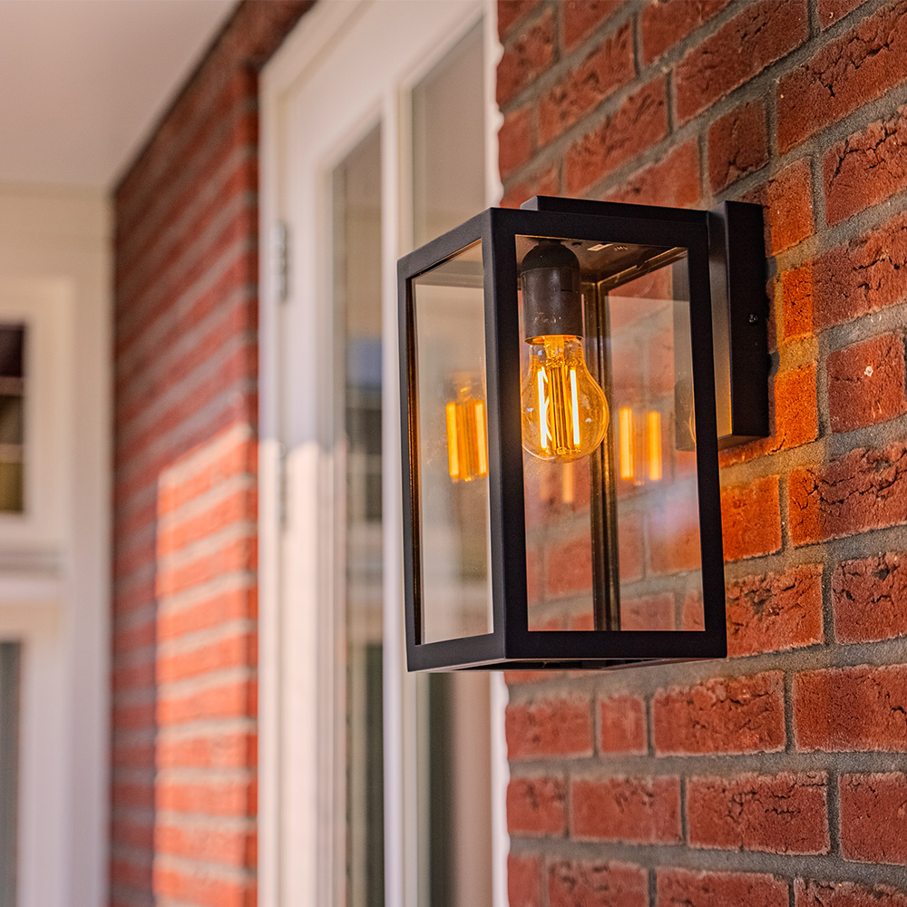 Brooks Dimmable Wall Lamp Black - Wall Lantern - E27 - Max 60W - IP44