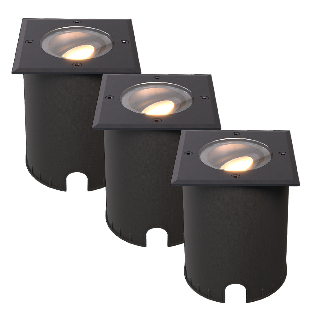 3x Cody LED Grondspots Zwart - GU10 4W 345lm dimbaar - 2700K - Vierkant - IP67