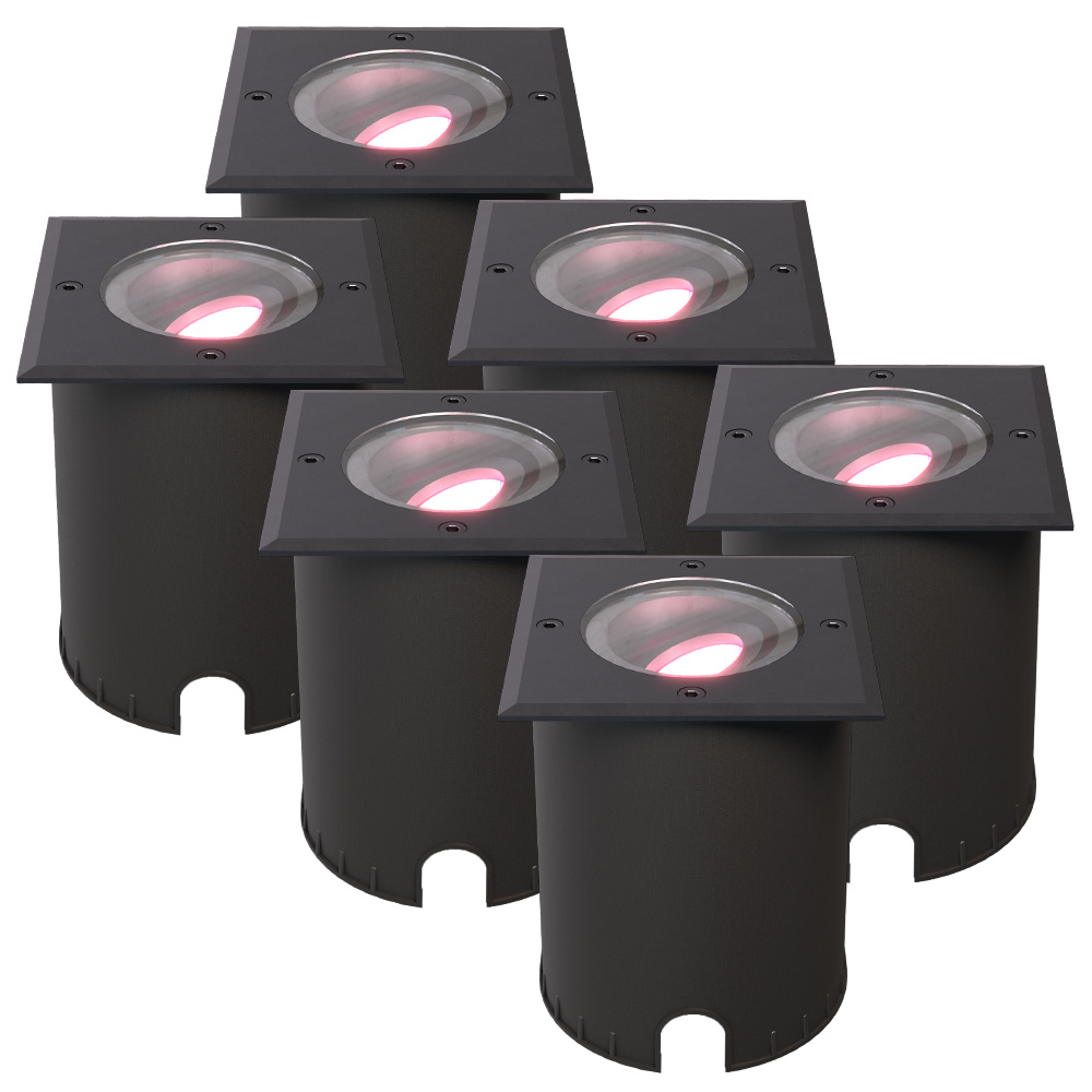6x Cody Smart Grondspots Zwart - GU10 5,5W 345lm - RGB + WW - Kantelbaar - IP67