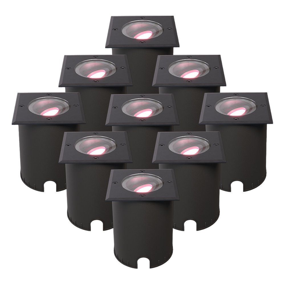 9x Cody Smart Grondspots Zwart - GU10 5,5W 345lm - RGB + WW - Kantelbaar - IP67