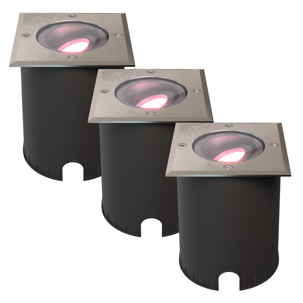 3x Cody Smart Grondspots RVS - GU10 5,5W 345lm - RGB + WW - Kantelbaar - IP67
