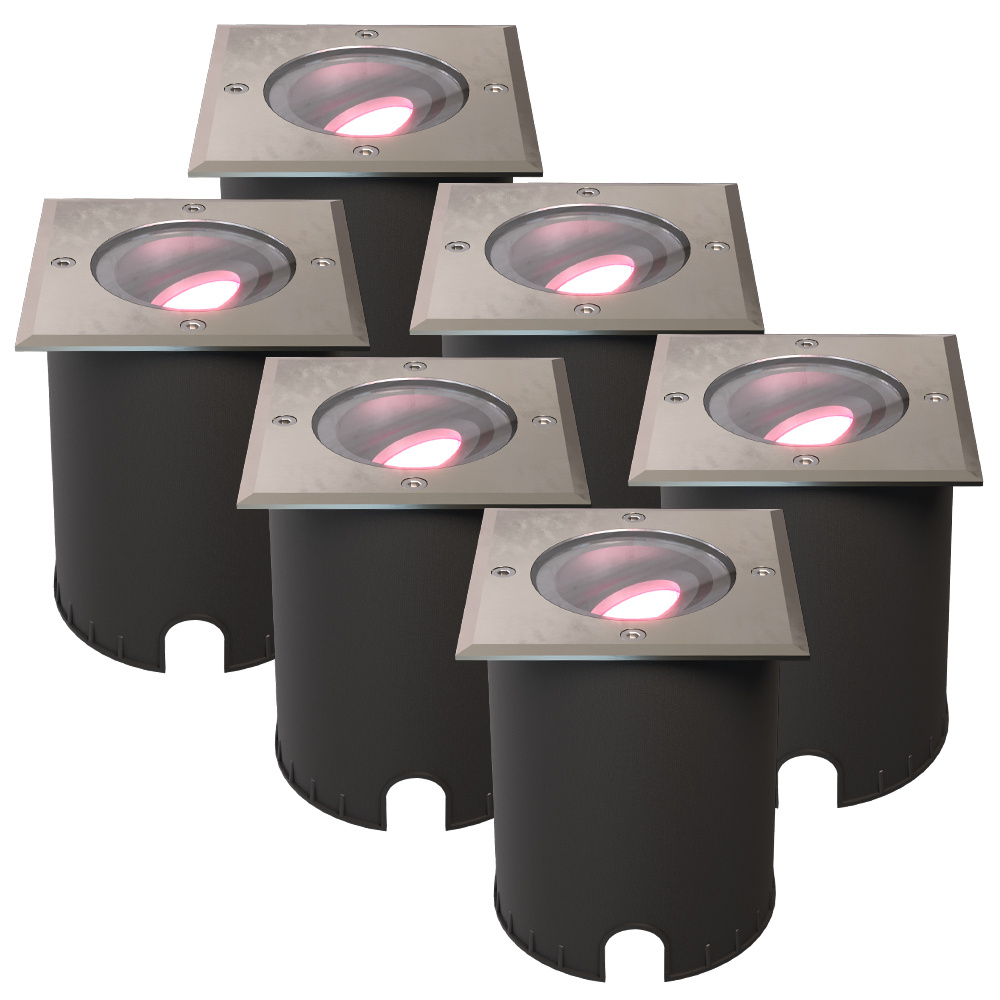 6x Cody Smart Grondspots RVS - GU10 5,5W 345lm - RGB + WW - Kantelbaar - IP67