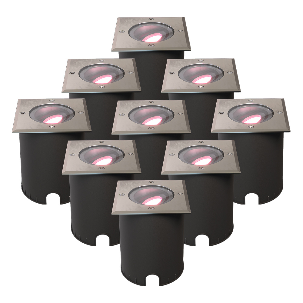 9x Cody Smart Grondspots RVS - GU10 5,5W 345lm - RGB + WW - Kantelbaar - IP67