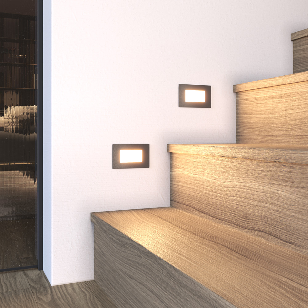 2er-Set Dillon LED Wandeinbauleuchten - Schwarz - 3W 340 lm - 3000K Warmweiß - IP54