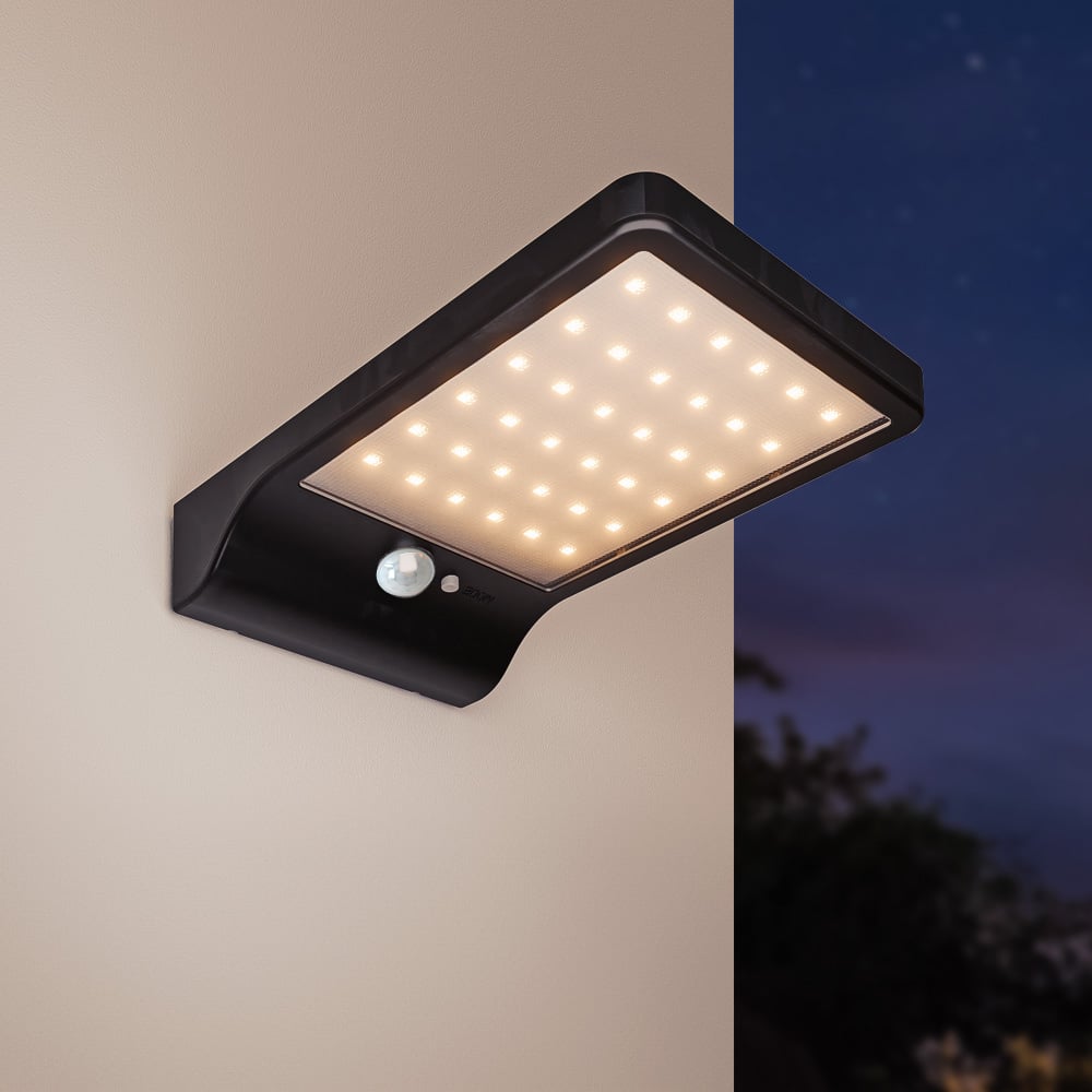 Macon - Solar-Wandleuchte mit Bewegungsmelder - 36 LEDs - IP44 - Schwarz - Laterne