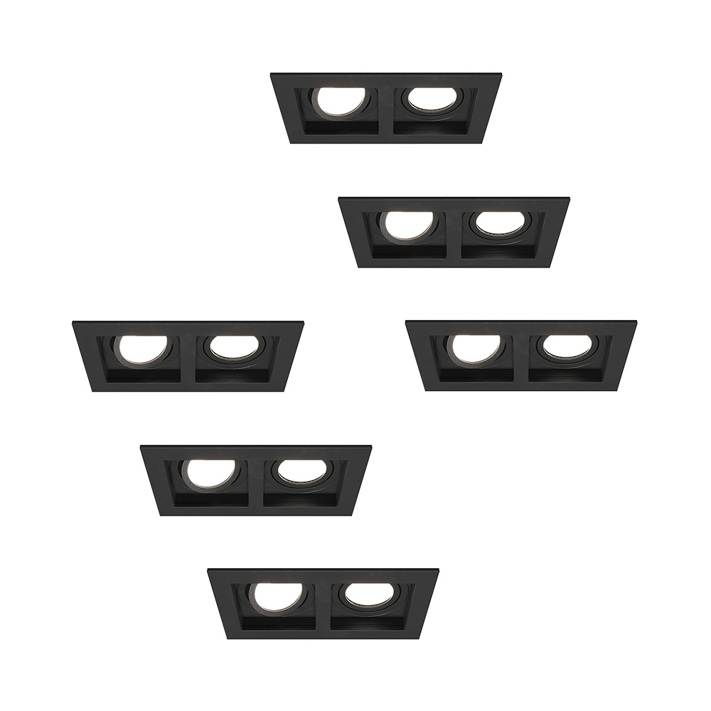 6x Fresno Dubbele Inbouwspot - 2x GU10 - 6500K - 8W 690lm - Kantelbaar - IP20