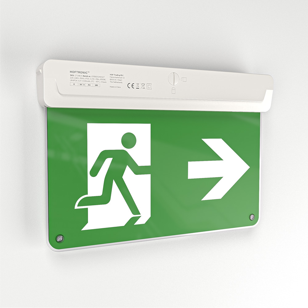 Tumu - LED Notbeleuchtung mit Batterie - IP20 - 2,2W 6500K - Inkl. Piktogramm - Autotestfunktion