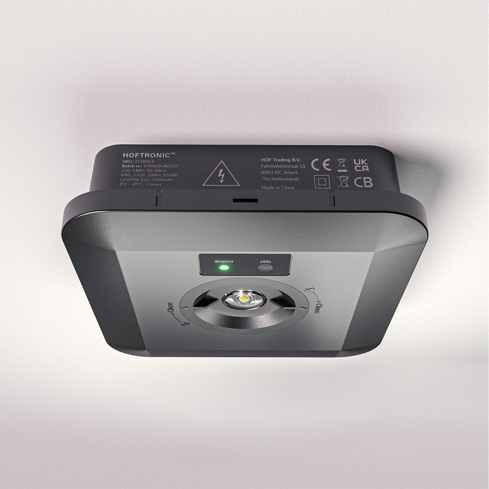 Fuga - LED Aufbaustrahler Runde Notbeleuchtung Schwarz - 3W 280lm - Wechselobjektiv - IP65 - 3300 mAh Akku - 6500K - Auto-Test-Funktion