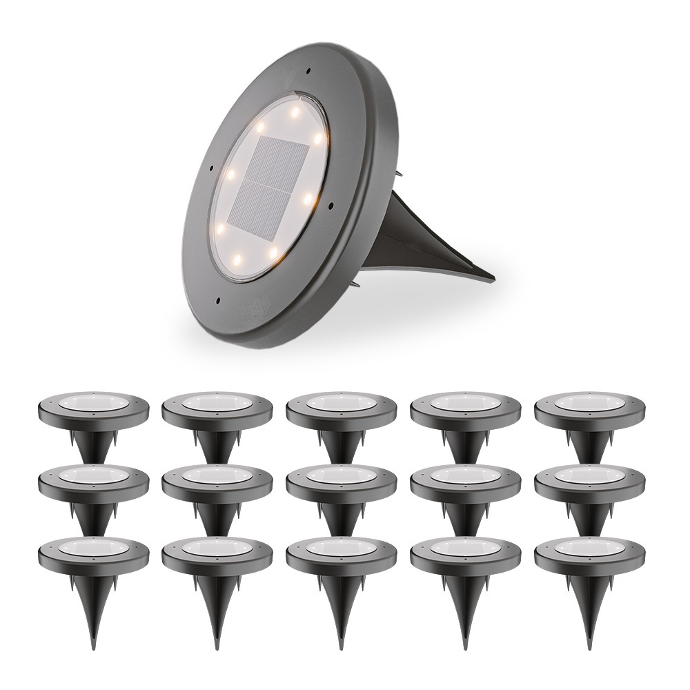 Ellis 16x Solar Bodeneinbaustrahler - 8 LEDs - 3000K - IP65 - Schwarz