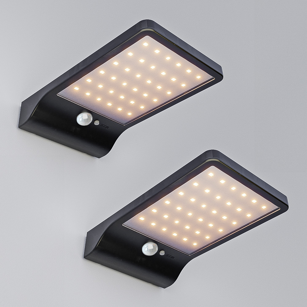 2x Macon - LED-Solar-Wandleuchten- Sensor - Schwarz - 36 LEDs - IP44