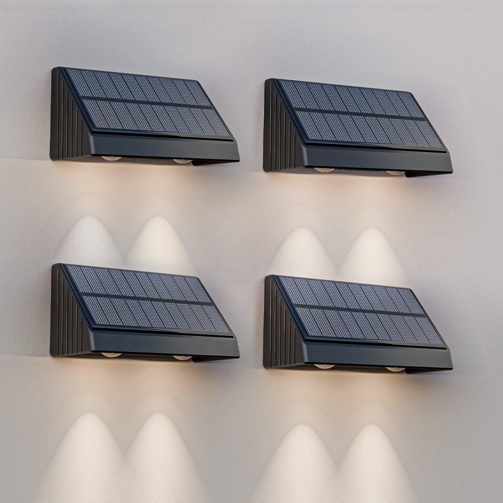 4x Mikey - Solar Wandleuchte - Downlight - 3000K Warmweiß - Schwarz - Solarenergie