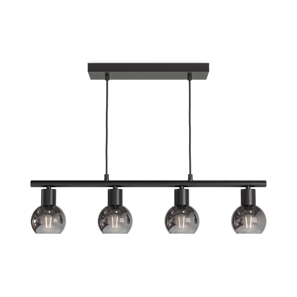 Glazura - LED Pendant Lamp 4 Lights - Smokey Glass - Black - E14 Fittings