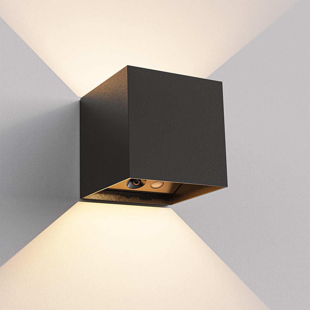 Kansas battery-powered wall lamp - Black - IP44 - 3000K - USB - Incl. motion sensor
