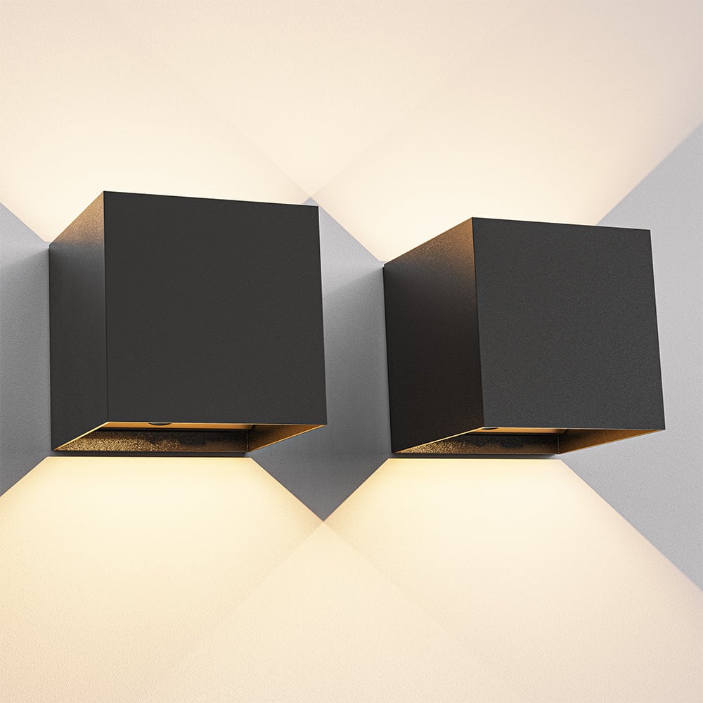 2x - Kansas battery-powered wall lamp - Black - IP44 3000K USB Incl. Motion sensor