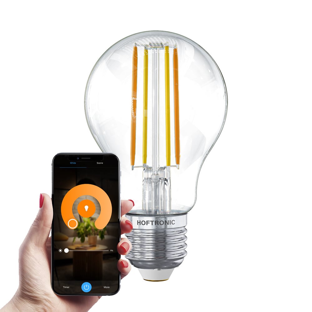 Smart E27 LED Filament Lamp - 7W 806lm - A60 Transparent - 1800-3000K - Dimmable